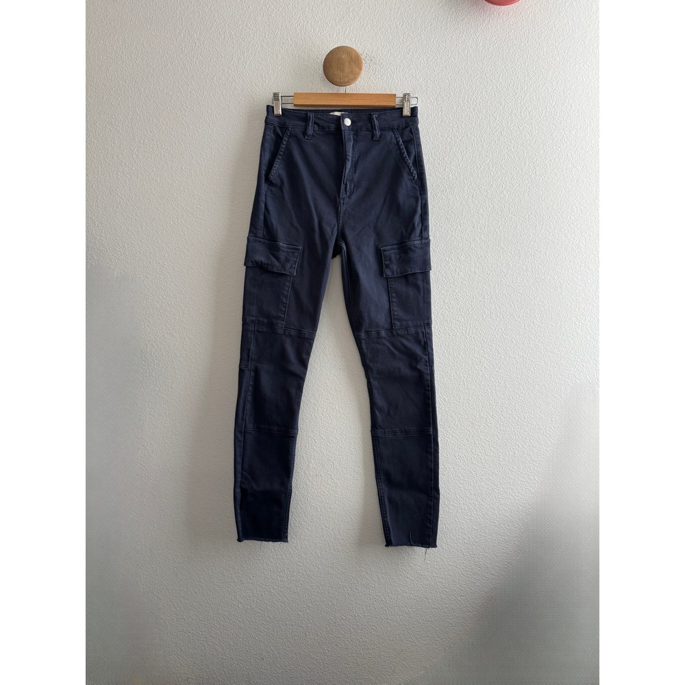 Favorite Daughter Navy Skinny Cargo Pants Raw Hem Size 26